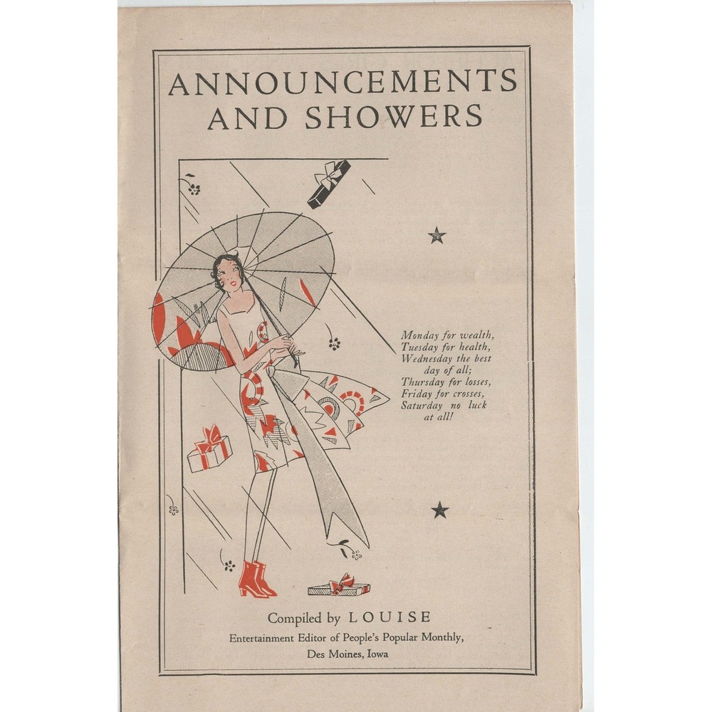 Vintage Announcements and Showers Party Guide Louise People's Popular Monthly - Picture 1 of 3